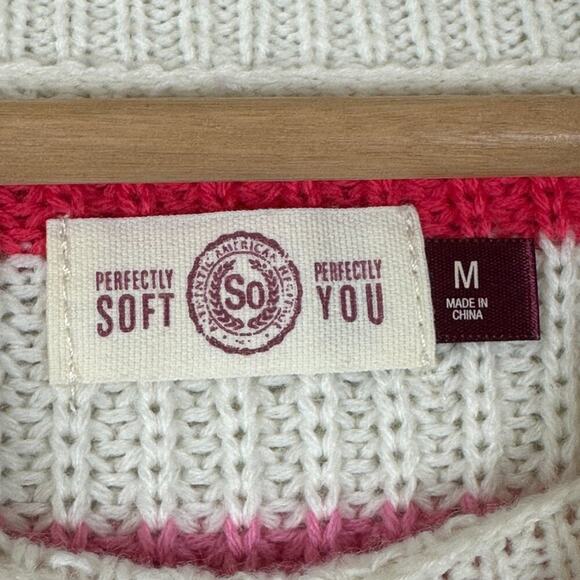 NWT SO Sweater Womens S Multicolor Striped Lace Up Crew Neck Knit Cozy Preppy - Picture 5 of 6